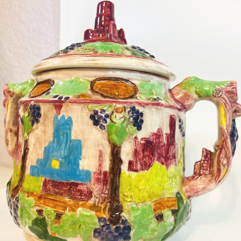 Vtg German Ceramic Punch bowl Soup Tureen Cookie Jar Castle Grapes Rhine Artisan